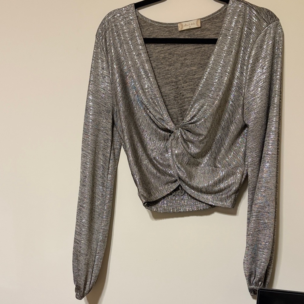 Altar'd State Shimmering Silver Blouse